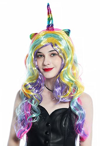 WIG ME UP - CW-012 Perücke Karneval Fasching Einhorn Regenbogen Farben Bunt lang Locken