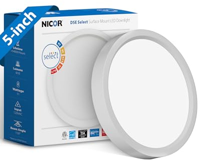 5” Round LED Surface Mount Ceiling Light - Dimmable Ceiling Light for Kitchen - Selectable CCT 2700K-5000K, 615-641 Lumens, 10.4W - DSE Edge-Lit Downlights for Ceiling, White by NICOR Lighting