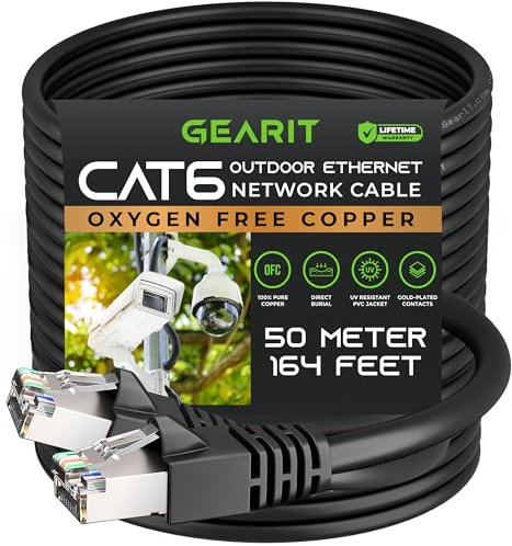 GEARit Cat6 Outdoor Ethernet Cable (50m) 23AWG Pure Copper, FTP, LLDPE, Waterproof, Direct Burial, In-Ground, UV Resistant, POE, Network, Lan, Internet, Cat 6, Cat6 Cable - 50 Meters