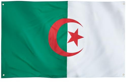 Runesol Drapeau de l’Algérie, 91x52cm, 3ft x 5ft, 4 Anneaux, Drapeau Algérien, العلم الجزائري, Drapeau National de l’Algérie, Drapeaux Premium, Intérieur, Extérieur, Couleurs vives, Yennayer