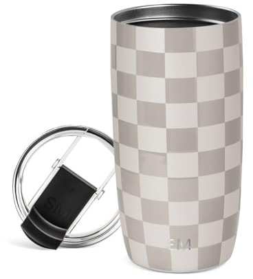 Simple Modern Thermobecher Kaffeebecher to go mit Klappdeckel | Isolierter Edelstahl-Kaffeebecher | Geschenke für Frauen und Männer | Voyager | 470ml | Checkmate