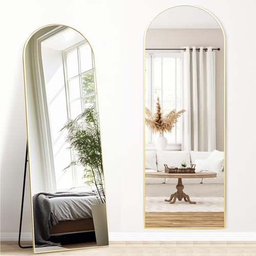 Melodieux Bogen Ganzkörperspiegel 161x52cm in voller Länge Großer Freistehender Spiegel Gold Aluminiumrahmen Ankleidespiegel Wandmontierter Spiegel für Wohnzimmer Schlafzimmer