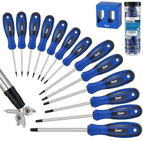 Sinoer Set di 13 cacciaviti magnetici Torx in acciaio al cromo vanadio, set di cacciaviti magnetici a stella T5 - T40, strumenti di riparazione di livello professionale
