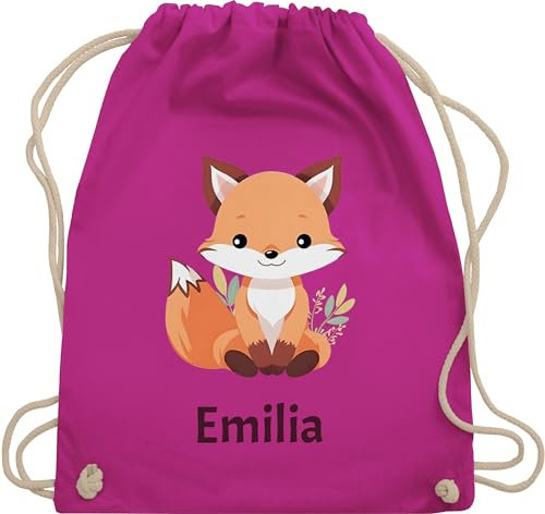 Turnbeutel Rucksack - Süßer Fuchs Geschenk mit Name personalisiert I Wildtiere I Raubtier I Fox - Unisize - Fuchsia - kita beutel schul sporttasche +mit+fuchs fuchsmotiv stoffbeutel kindergarten