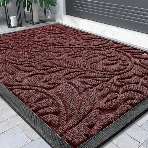 Yimobra Door Mat, Heavy Duty Front Welcome Mats for Home Entrance Outdoor Indoor, Doormat for Outside Back Patio Floor Entry Porch Garage Office, Weather Resistant Easy Clean, 92 x 61 cm, Red