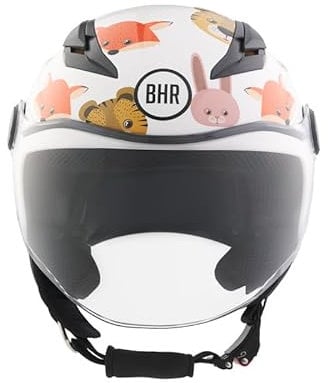 Casco Moto Bambino Demi-Jet, BHR 838 CHILDREN, Casco Scooter per Bambini/Bambine Omologato ECE 22.06, Visiera Antigraffio e Sgancio Micrometrico, Animals, S