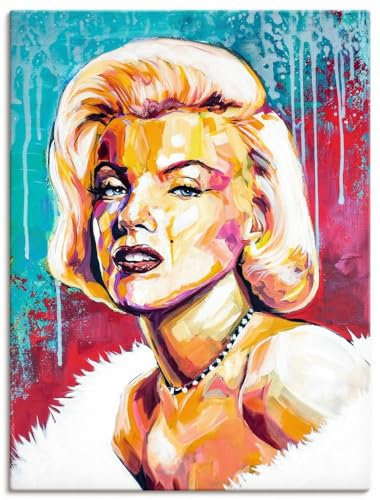ARTLAND Wanddeko Leinwand Bilder Wandbild 90x120 cm Legende Porträt Farbe Marilyn Monroe Hollywood Film Kino Star U5BO