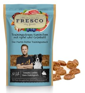 Fresco Martin Rütter Trainingsdrops Kaninchen, Apfel & Grünkohl | 150 g | Ergänzungsfuttermittel für Hunde | Natürlicher Snack aus frischem Kaninchenfleisch | Wiederverschließbar