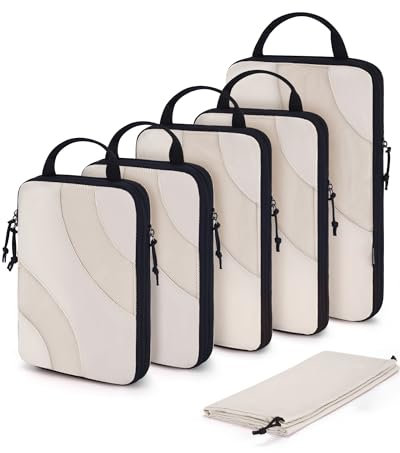 BAGSMART Compression Packing Cubes, 6 Set Travel Cubes for Carry on Suitcases, Compression Cubes for Backpack & Luggage Organisers Bag, Lightweight Packing Organizers, Beige