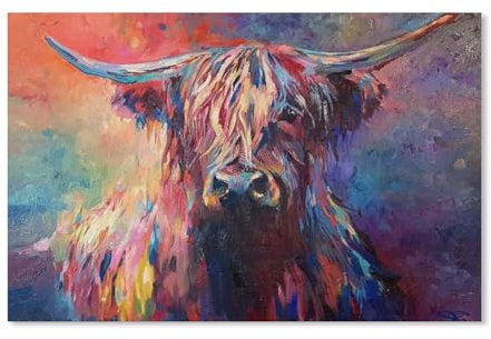 Jigsaw Puzzle 1000 Pieces for Adults,Colorful Cow Highland Cow Art Painting,Teens Boys Girls Puzzles Premium Quality Fun Family Challenging Puzzles for Birthday(38x26cm)-F38