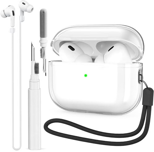 BEAUDOM Transparente Hülle für AirPods Pro 2 [USB-C & Kabelloses Laden] mit Reinigungsstift und Halteband (Durchsichtig)