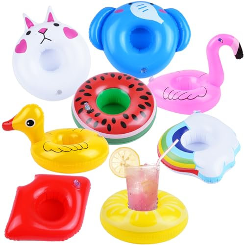 AUYAO Flotante Taza Soporte, 8 Pcs Flotador Inflable Posavasos para Bebidas en Piscina, Soporte Inflable para Bebidas para Fiesta de Piscina para Fiesta en la Piscina Vacaciones Baño