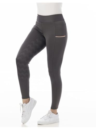 Riding World - Reitleggings für Damen Agadir | Leggings zum Reiten | Reithose mit Silikon-Vollbesatz & breitem Bund | Reiterhose mit 2 Handytaschen | Damen Reitbekleidung in Grau | Größe 38