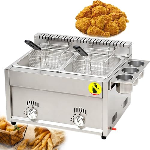 Fablestoryem Friteuse à gaz Commerciale 16 L, friteuse à gaz de comptoir, friteuse de Cuisine au Propane Liquide ou au gaz Naturel, friteuse pour Frites, Beignets de Dinde, Cuisine à Domicile
