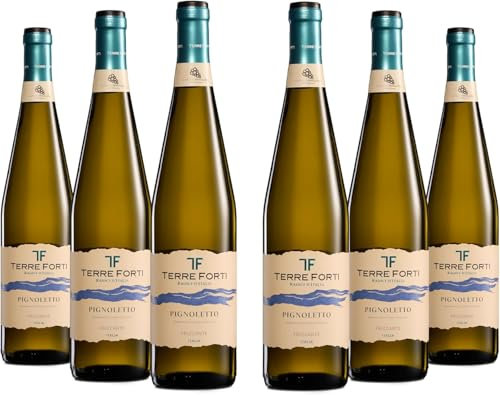 Terre Forti Pignoletto DOC, Frischer und Fruchtiger, Weißer Italienischer Perlwein, 12 % Vol., Karton mit 6 Flaschen mit jeweils 750 ml