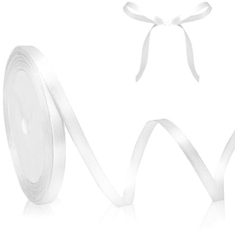 Weiß Geschenkband Schleifenband Weiß 6mm Satinband Weiss Geschenkband Hochzeit 23M Schleifenband Hochzeit Stoffband Dekoband Geschenkbänder für Geschenkverpackung Weihnachten Taufe Basteln Seidenband
