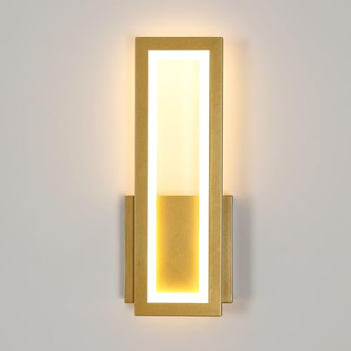 Osairous Wandleuchte LED Innen Modern, 16W 2000LM Wandlampe Acryl LED, Gold Flur Wandbeleuchtung Warmweiß 3000K für Schlafzimmer Korridor Wohnzimmer Treppe, 32CM