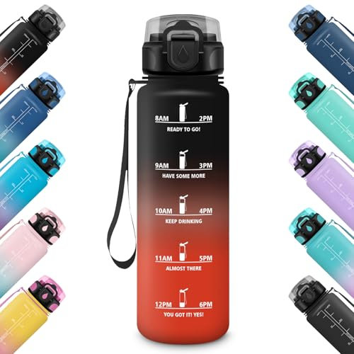 HoneyHolly Gourde 500ML, Étanche & Réutilisable, Gourde Sport, Motivation avec Marqueur, Anti-fuite Bouteille, Bouteille d'eau, Gourdes pour Gym, Enfant, Adulte, École, Bureau, Yoga, Camping