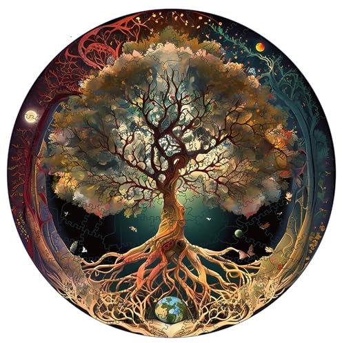 Holzpuzzle Erwachsene, Baum des Lebens Holzpuzzles 200 Teile, Einzigartiges Tierform Holz Puzzle, Kreatives Weihnachten Geschenke für Teenager und Erwachsene Diamant-Malset