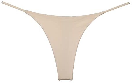 String Gainante Ventre Plat Culotte de Bikini Double épaisseur Taille Basse pour Femme Slip Femme Grande Taille String Ficelle Femme (Beige, L)