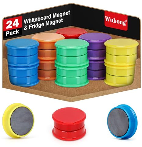 Wukong 24 Pack Fridge Magnets, 6 Colors Strong Whiteboard Magnets for Office, Notice Boards, Planning Boards, School, Postcard