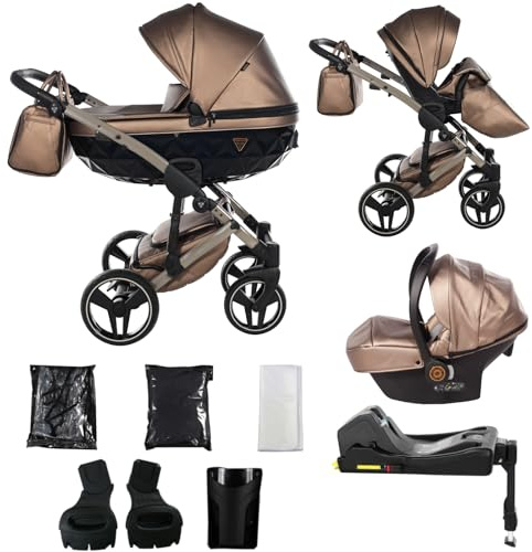 Junama Kinderwagen Diamond Fluo 2in1 3in1 4in1 (03 - Braun, 4in1 mit ISOFIX Basis)