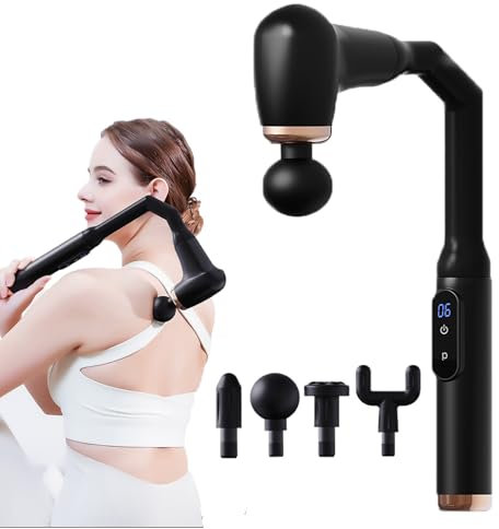 Massagepistole mit Gebogen Verlängerungs Griff, 3 Modi Massage Gun Massagegerät, Muskel Massagepistole mit Berührbarem LED Bildschirm für Heimtraining, Ganzkörper Muskel Massage und Entspannung