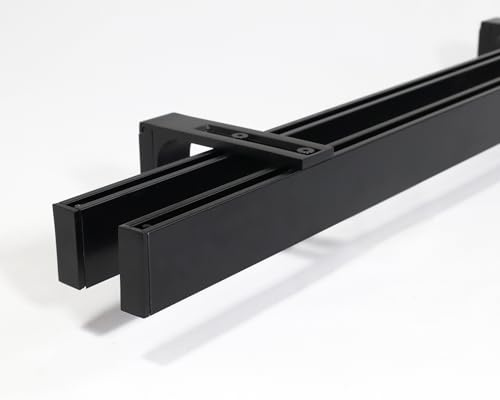 Deco-Raum 2-lauf Gardinenstange auf Maß Innenlauf Loft eckig Wandbefestigung Wandträger Vorhangstange Flächenvorhang Schiene Innenlaufstange für Vorhänge Schwarz 310cm