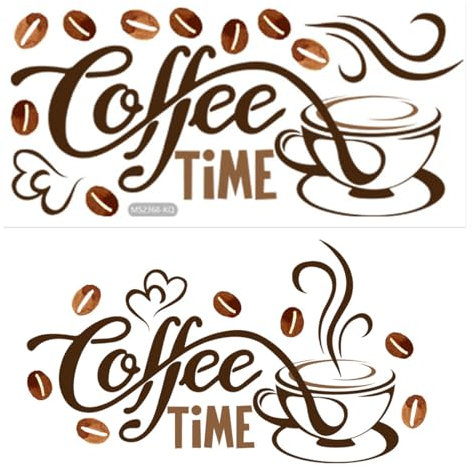 ZORVUJI Adesivi Murali Cucina, Scritte Adesive Coffee Time, Decorazioni Cucina con Vinile Tazzine Arte, Adesivi Decorativi per Pareti Ristorante Bar