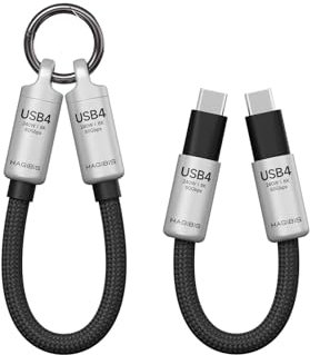 Hagibis Câble USB4 porte-clés portable, 0,2 m, 80 Gpbs 240 W, 8K @ 60 Hz, câble court C vers C, câble de type C vers C, pour iPhone 17, 16, 15 Pro Max, iPad Pro, Thunderbolt 5/4/3, SSD externe (argent