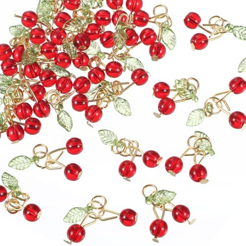 Xinjoduz Lot de 30 pendentifs - Bracelet rouge - Breloques en verre cerise - Accessoires de bricolage pour colliers, bracelets, boucles d'oreilles, fabrication de bijoux