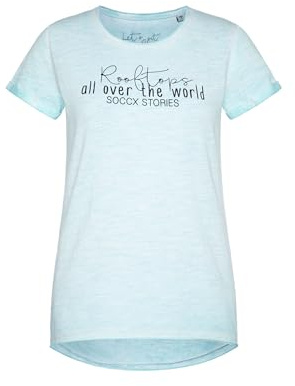 SOCCX Damen T-Shirt im Used Look mit Label Prints Fresh Breeze, L