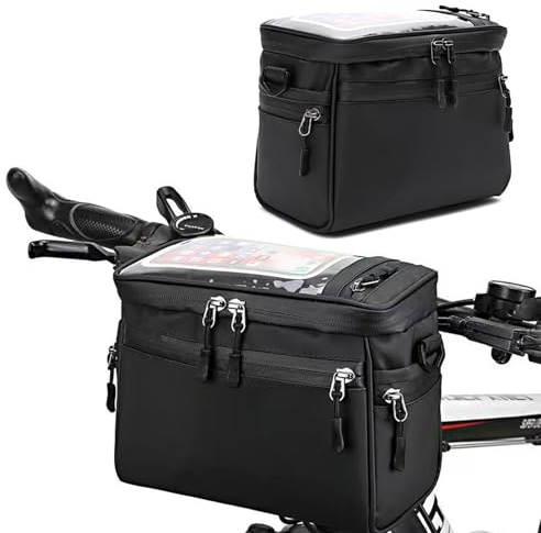 Dulynva Fahrradtasche Vorne Lenker Lenkertasche Fahrrad aus Hochdichtem Oxford-Gewebe, Lenkertasche, Touchscreen-Freundlich, Abnehmbarer Schultergurt, Universell für MTB, Rennrad