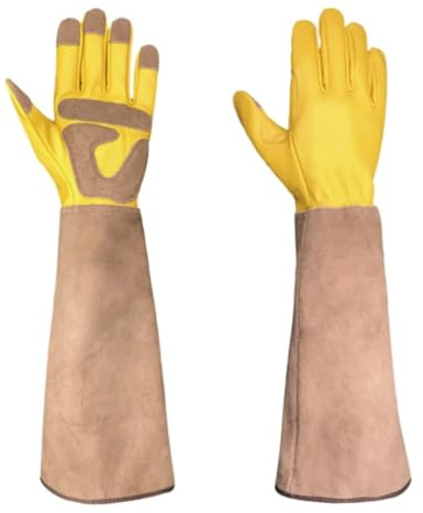 LHAODDUO 2 Paia di Guanti Lunghi da Giardinaggio in Pelle Bovina for Lavoro e Apicoltura(M)