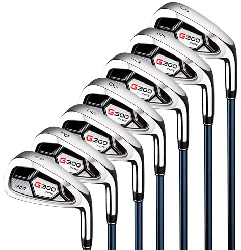 PGM 7 Piece Men’s Golf Iron Set for Right Handed, Forgiving Design Sets with Graphite Shaft and Easy Control Grip Include Golf Club Iron 5 to 9 PW SW