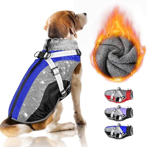 Nasjac Winter Hundemantel mit abnehmbarem Geschirr, wasserdichte Fleece warm hundejacke für kleine mittlere große Hunde, reflektierende einstellbare pelzige Hundekleidung Outdoor Hunter Weste