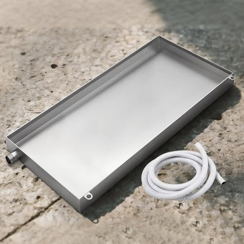 Edelstahl Wasserauffang und Ablaufwanne mit 2 Meter-Rohr Auffangwanne Große Wasserschale Automatische Ölauffangwanne for Innen und Außengeräte(40x60cm(16x24in))