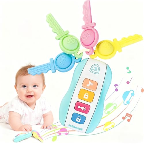 MOMUSE Anneau de Dentition pour Bébé, Jouet de Dentition | 4 Clés de Voiture, Jouet clé en Silicone, Jouets Musicaux Cadeaux de Noël et d'anniversaire pour Bébé 10 12 16 18 Mois