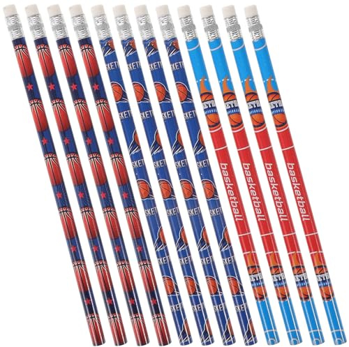 OSOLADY 12 Stück Teiliges Basketball motiv Bleistifte mit Radiergummi Ergonomisch Farbintensiv für Schule Büro und Skizzieren Praktische Schreib Zeichenstifte für Schüler und Sportfans