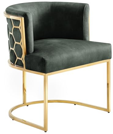 Stuhl ELEGANCE - 64cm - grün gold - Samt Edelstahl-Gestell Armlehne | Montiert geliefert, hoher Komfort, bequeme Polsterung, langlebig, stabil, Esszimmerstuhl, Design, Eyecatcher
