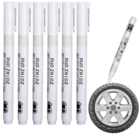 Marcador blanco impermeable para neumáticos, juego de 6, bolígrafo de neumáticos, color blanco, bolígrafo de retoque bolígrafo de pintura, neumáticos, marcadores de neumáticos de coche, bolígrafos de