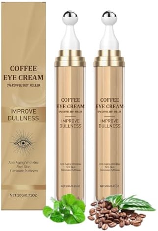 2 Stück Koffein Augenserum mit 360° Massage Roll On, Augenringe Entfernen | Anti Aging Augencreme gegen Falten und Augenringe, Niacinamide Augencreme Gegen Tränensäcke Augenpflege mit Feuchtigkeit