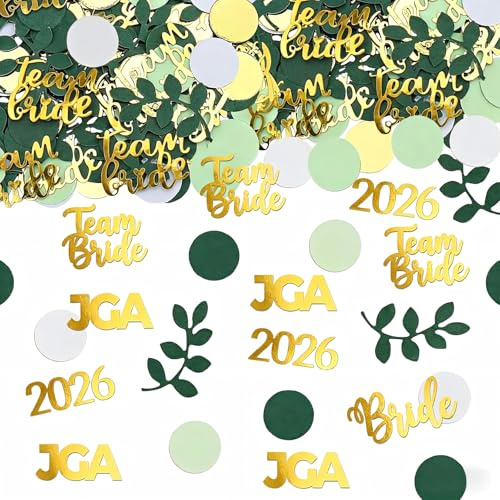 100 Stück Team Bride JGA Konfetti Gold Grün, Hochzeit Deko Damen Tischdeko Groß, Bride to Be Glitzer Junggesellenabschied Accessoires für JGA & Brautparty