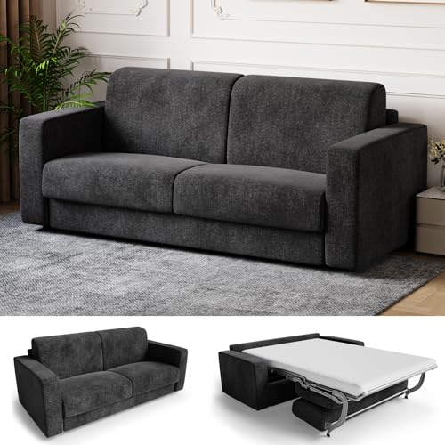 Devoko Schlafsofa mit Matratze 2 Sitzer Sofa 190 cm breit mit Schlaffunktion Ausziehbares Schlafcouch Chenille Couch Klappsofa für Wohnung und Wohnzimmer, Schwarz