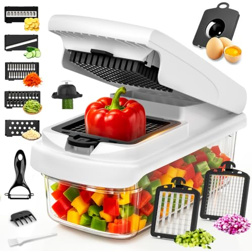 SZPACMATE 8-in-1 Multifunctional Vegetable Chopper & Mandoline Slicer,White | Rust-Proof Stainless Steel Blades for Slicing, Dicing, Julienne & Grating, Dishwasher Safe, BPA-Free, Onion, Potato & Cheese