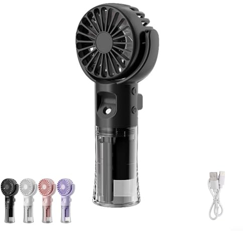 Sinlay Ventilador PortáTil Con Nebulizador, Ventilador Portatil Mano Recargable,Ventilador Pulverizador Agua Silencioso, 4 Velocidades, Humidificador, Ideal Para Deportes, Viajes Y Camping (Negro)