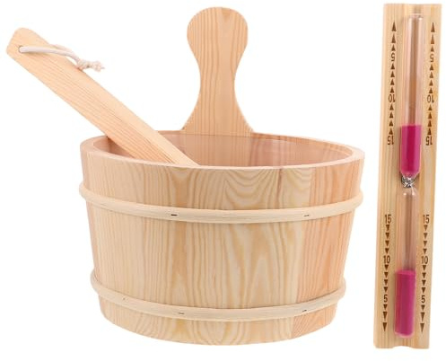 MAGICLULU Sauna Holzeimer 4l mit Schöpfkelle und Sanduhr Leichtes Design und Großes Fassungsvermögen für Heimsauna und Gartenbewässerung