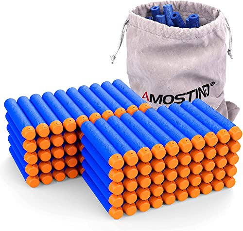 AMOSTING Refill Foam Darts 100Pcs Bullets for Nerf N-Strike Elite Series Toy Guns with Storage Bag- Blue