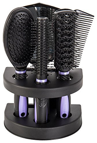 5pcs Hair Care Brush Set Pro Detangle Hair Brush Women Ladies Hair Care Massage Brush with Mirror and Holder Hair Styling Tools Adults & Kids (Purple)