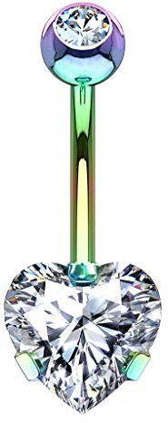 beyoutifulthings Bauch-nabelpiercing ZIRKONIA Herz Nabel-Piercing Chirurgenstahl Bananabell Regenbogen Clear Stab 1,6/10mm